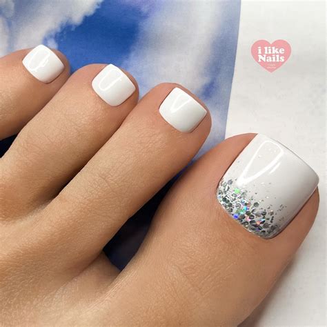 white toe nails with glitter|white with glitter nail polish.